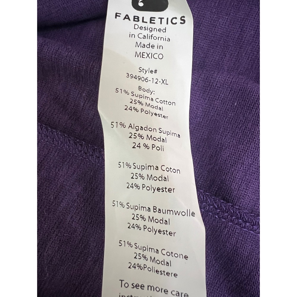 Fabletics Vibe Tee Purple Supima Cotton High Low Dropped Hem Shirt XL 12 - Picture 5 of 6